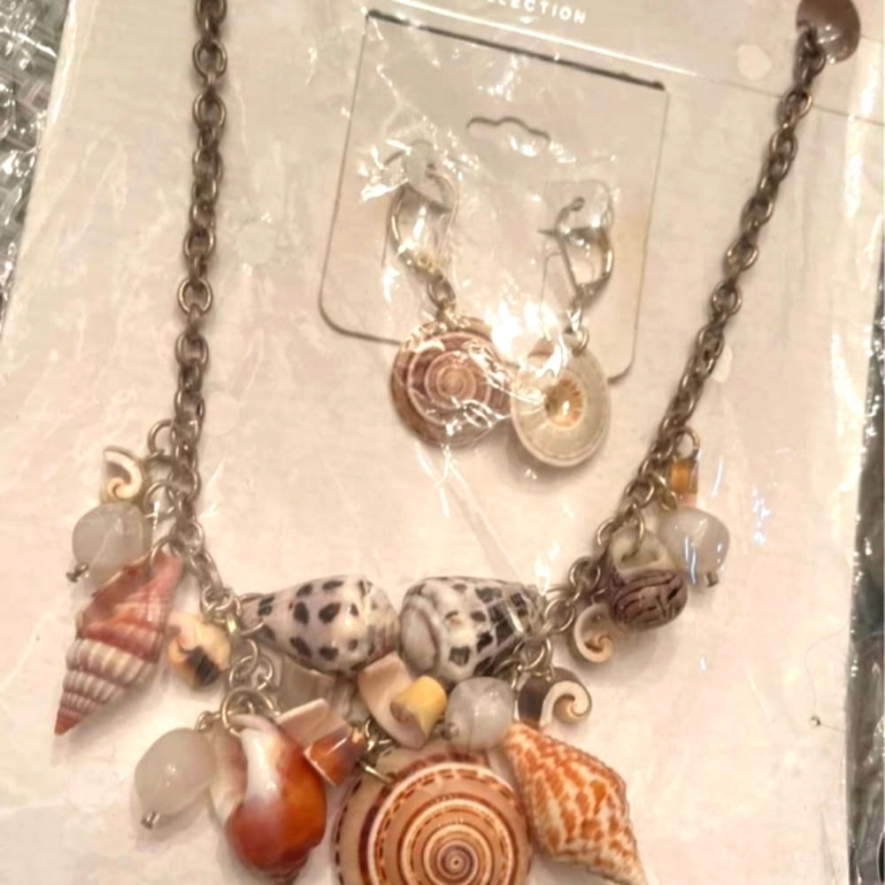 Shell Charm Necklace and Earring Set
